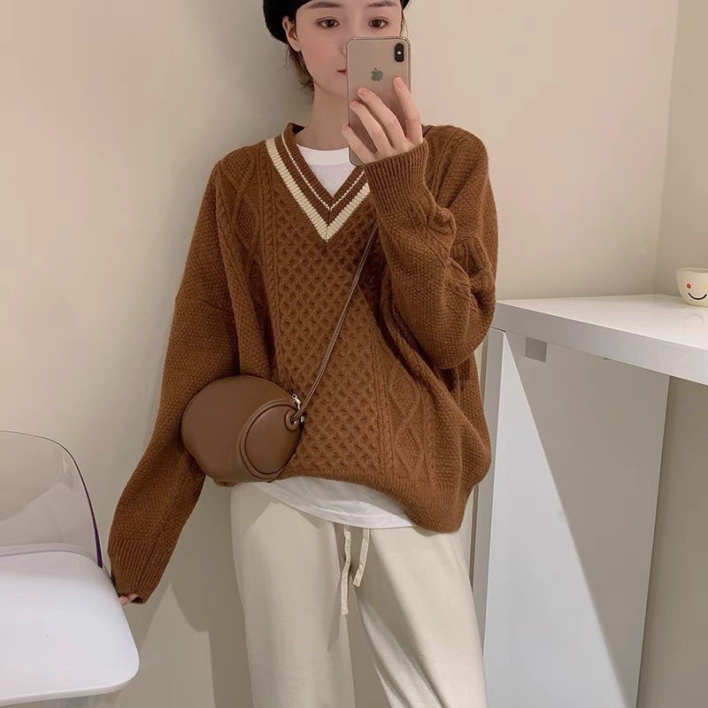 Áo len thừng viền cổ