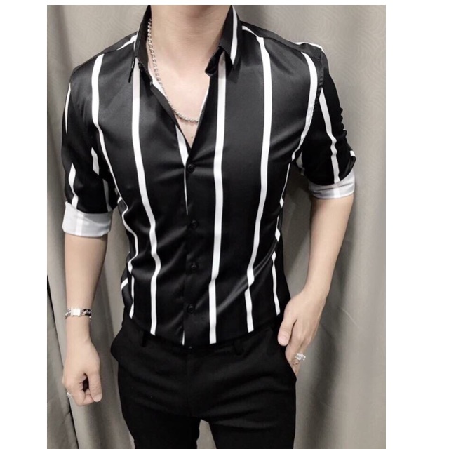 ÁO SƠ MI NAM SỌC KẺ ĐEN- TRẮNG CAO CẤP ( hàng loại 1)