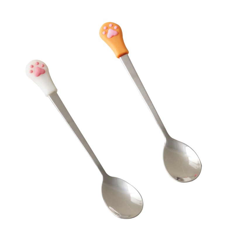 Set 2 Muỗng Bằng Thép Không Gỉ Và Silicone Cho Mèo May Mắn