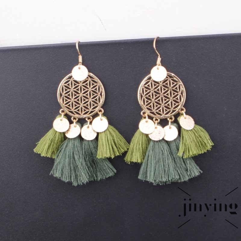 Bông tai GETNOIVAS tua rua hợp kim vàng thiết kế rỗng hình tròn thủ công phong cách châu Âu cho nữ