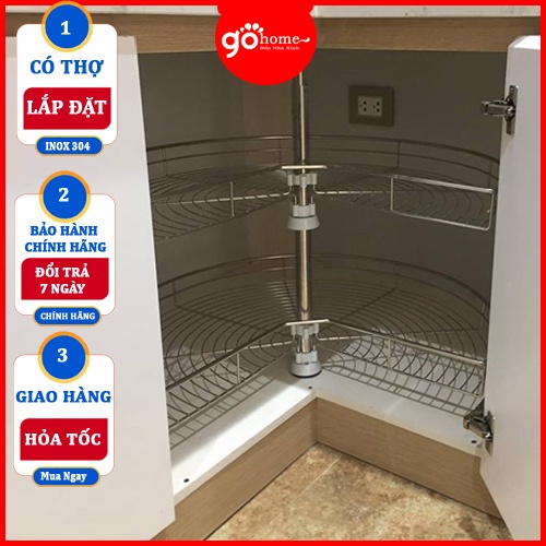 {Hàng Cao Cấp} Mâm Xoay Góc 3/4 Tủ Bếp Chất liệu INOX 304 Bảo Hành Vĩnh Viễn (Có Thợ Lắp Đặt)