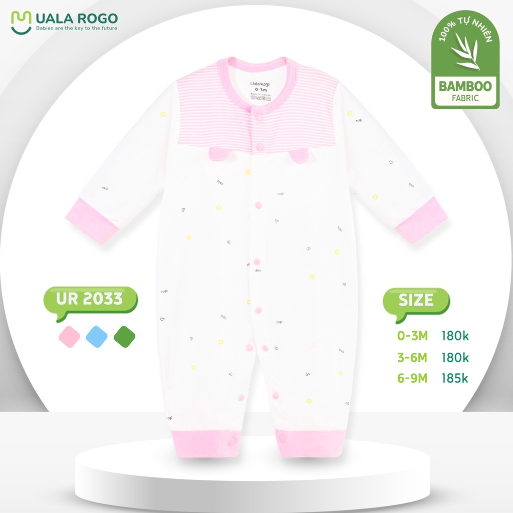 Body Uala Rogo Bamboo dài tay cúc giữa họa tiết nhí tai gấu nổi cao cấp mềm mịn bộ ngủ cho bé trai bé gái sơ sinh 2033