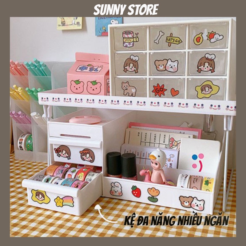Kệ Mỹ Phẩm Để Bàn Chất Liệu Nhựa Cứng Chắc Chắn Cỡ Lớn Gồm 3 Tầng 2 Ngăn Kéo Nhiều Ô Chứa HÀNG ĐẸP SUNNYSTORE