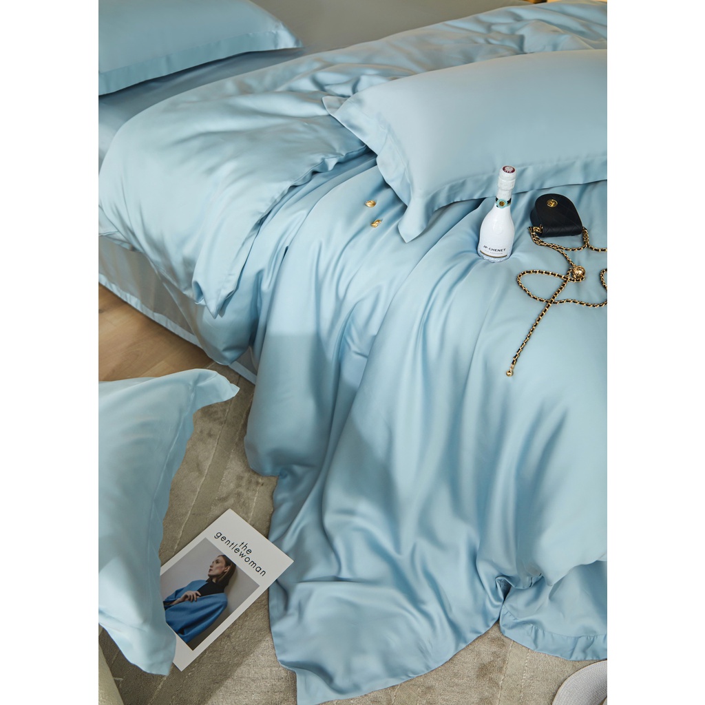 Bộ chăn ga gối trơn 100%Tencel 60s 5 món, Đủ các tone màu hot nhất năm 2023, chất liệu siêu mềm mát mịn
