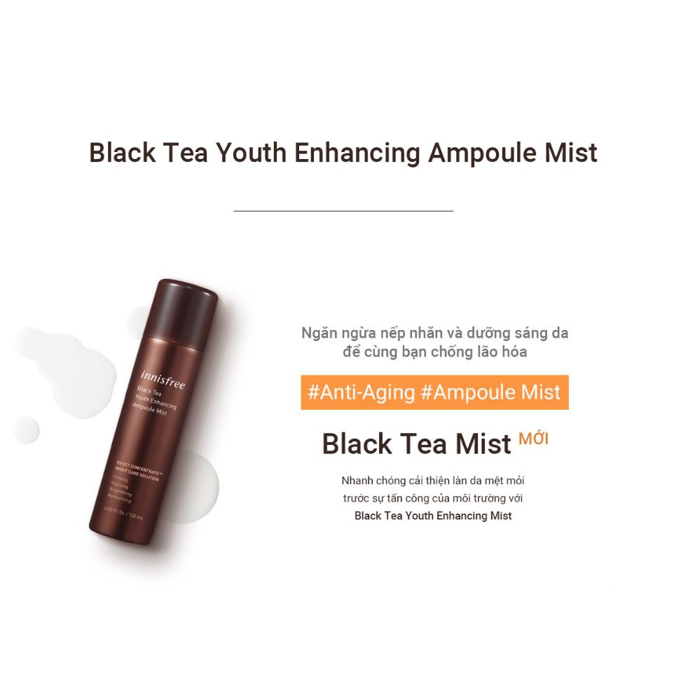 Xịt khoáng phục hồi da và chống lão hóa trà đen innisfree Black Tea Youth Enhancing Ampoule Mist 120ml | BigBuy360 - bigbuy360.vn