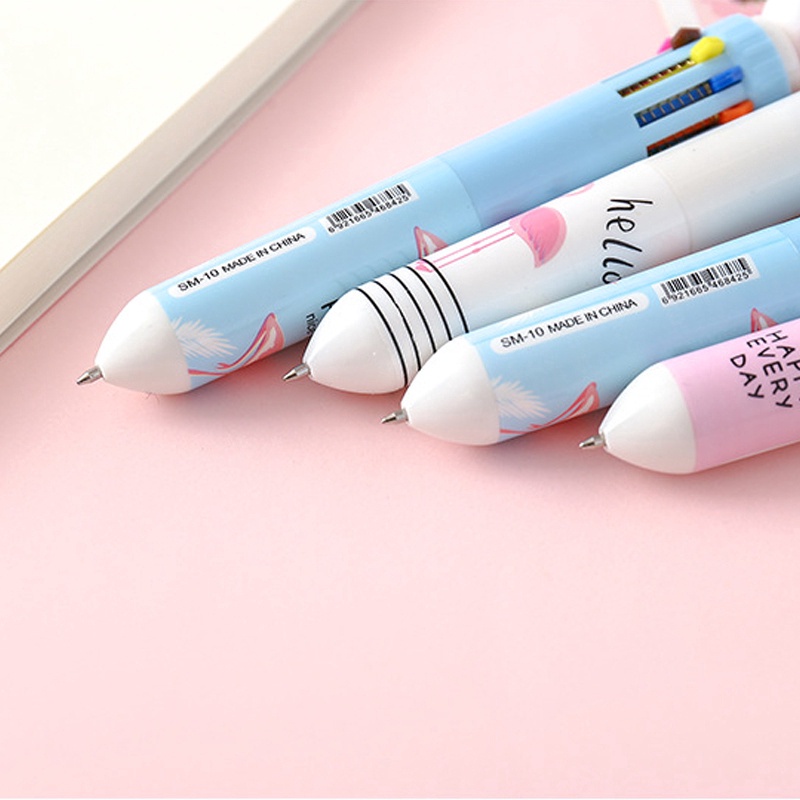 Bút Bi 10 Màu Họa Tiết Hoạt Hình Dễ Thương Có Thể Thu Gọn Tiện Dụng Cho Trường Học