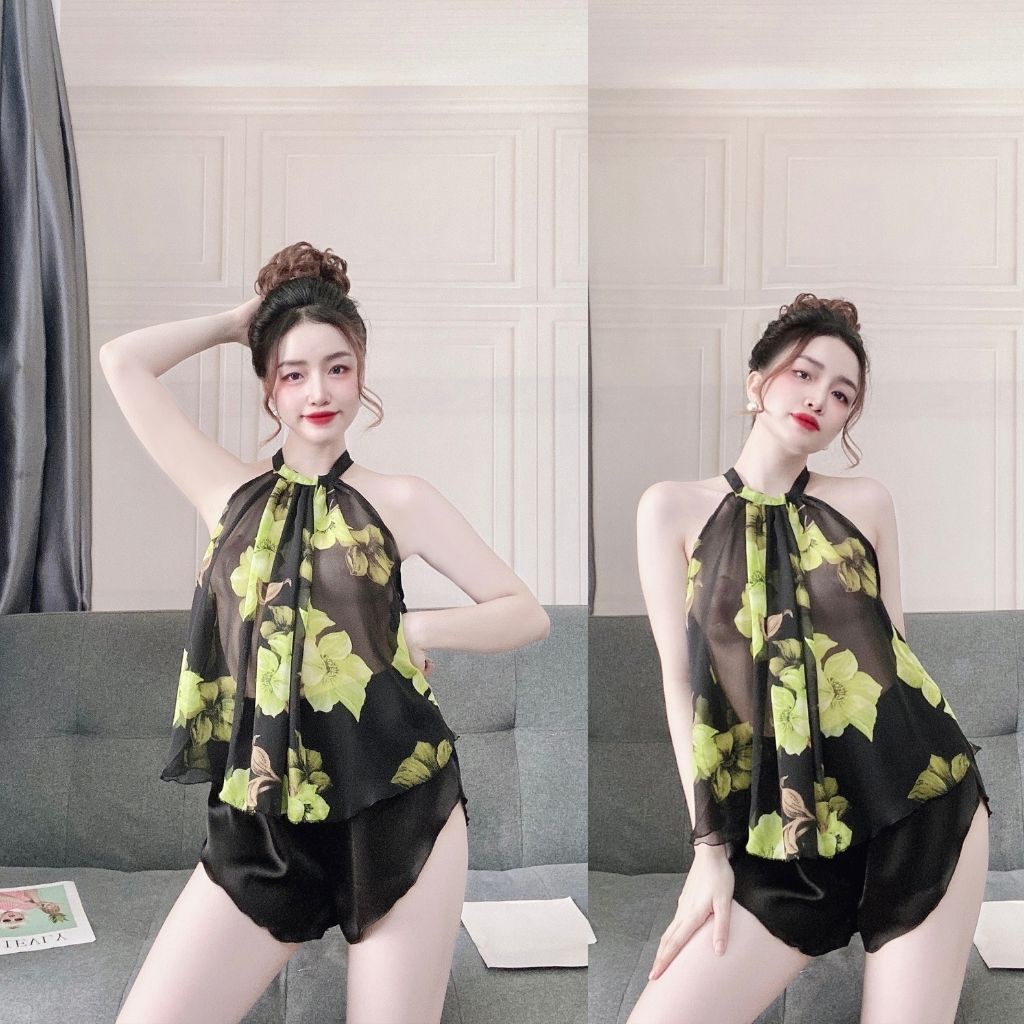 Đồ ngủ nữ❣️FREE SHIP❣️Đồ ngủ sexy lụa Chiffon phối Satin cao cấp mềm mại xinh xắn