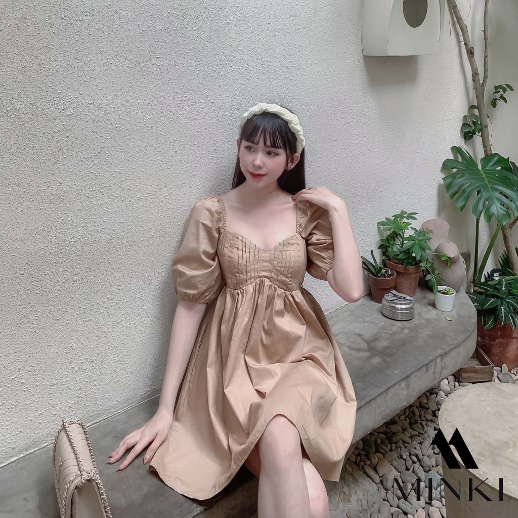 ĐẦM XẾP LY NGỰC - Chất Liệu Kaki Thun Nhập Khẩu - 3 màu Trắng/ Nude/ Hồng [HÀNG THIẾT KẾ] | BigBuy360 - bigbuy360.vn