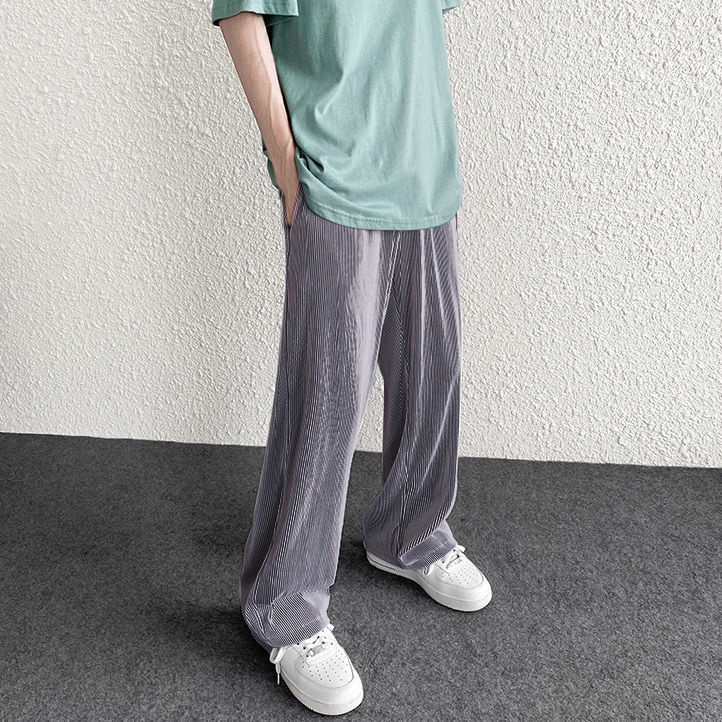 Quần Legging Ống Rộng Xếp Ly Vải Lụa Lạnh Mỏng Thời Trang Mùa Hè Cho Nam