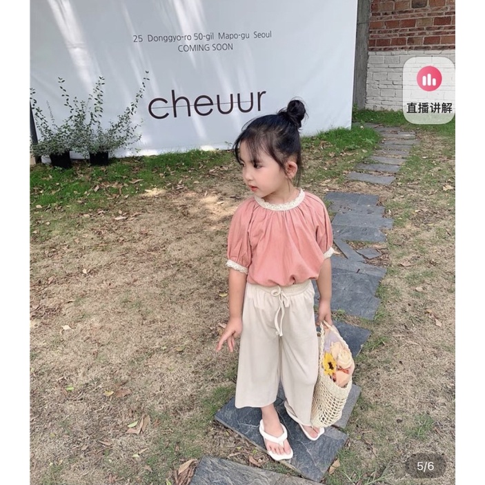Áo Cộc Tay Phối Ren Màu Hồng Xinh xắn Cho bé - Nhà Cam