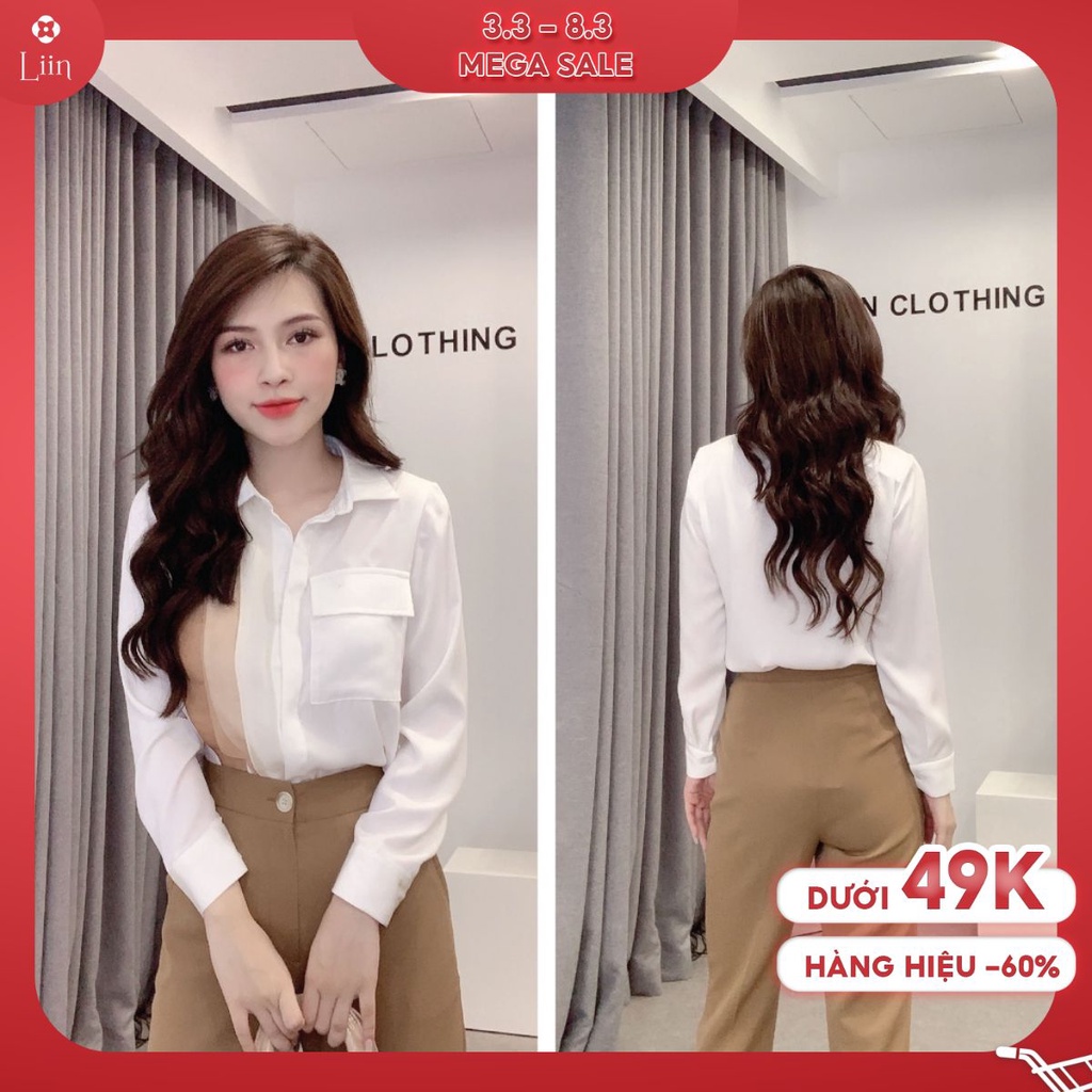 Áo sơ mi nữ màu Trắng chất Lụa dài tay kết hợp 1 Túi xinh xắn Liin Clothing SM3600 | BigBuy360 - bigbuy360.vn