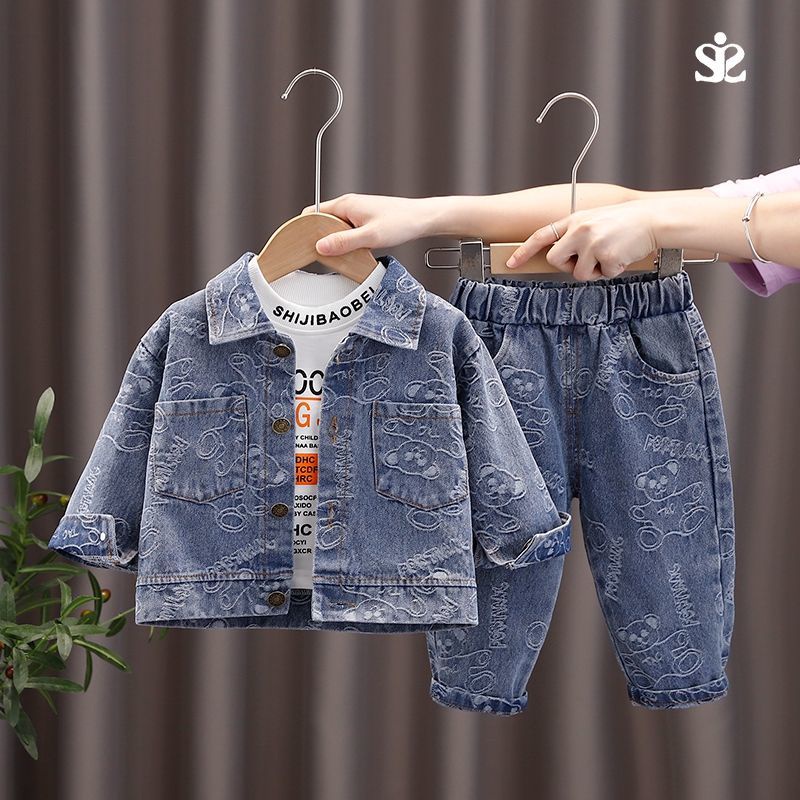 Set áo khoác denim + áo + quần dài thời trang mùa thu cho bé trai 7L90 BLlr