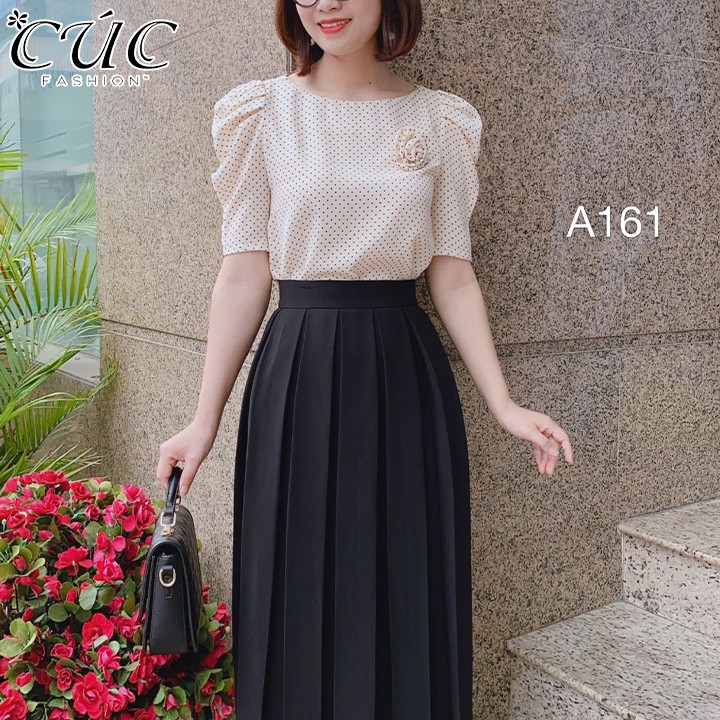 Áo sơ mi nữ cao cấp công sở Cúc Fashion A161 áo chấm bi hoa cuộn