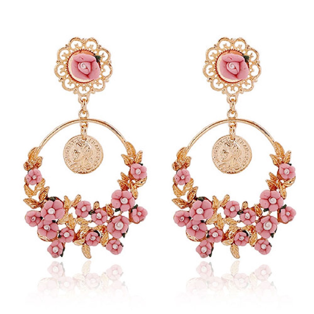 Cặp khuyên tai hợp kim hình hoa thời trang trẻ trung cá tính dành cho nữ