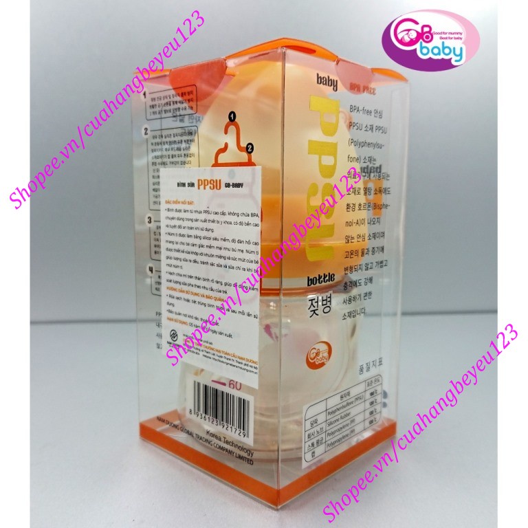 Bình sữa Cổ rộng PPSU Cao cấp 90ML GB Baby (Tặng 1 núm ty GB-baby, Que thông tắc sữa)