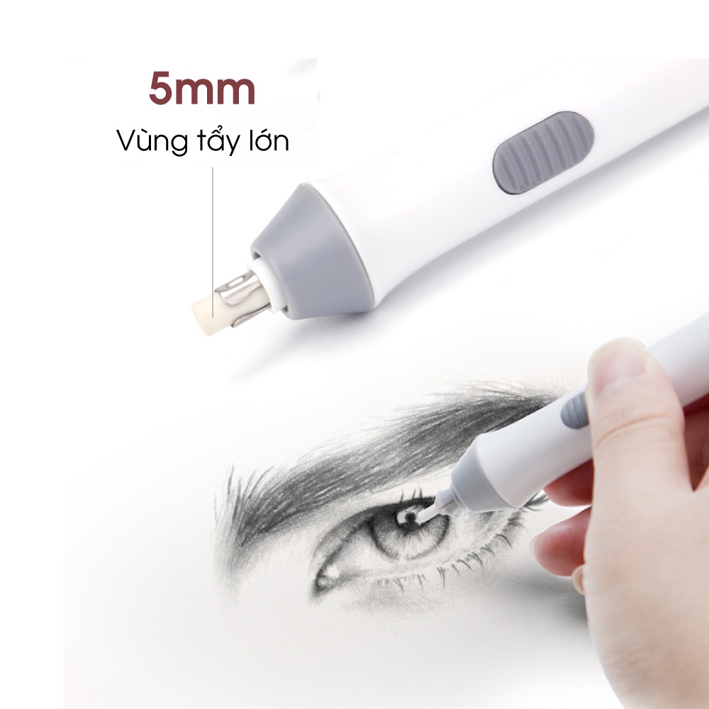 Bút tẩy điện, máy tẩy gôm tự động Tenwwin | Tẩy góc cạnh, đánh bóng tranh vẽ đa năng tiện dụng