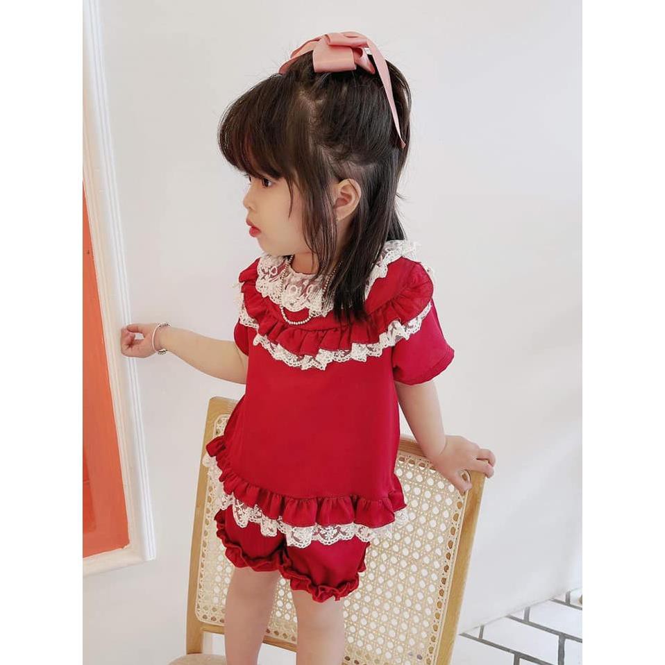 Bộ Ngủ Pijama Cộc Tay Cho Bé Lụa Satin Phối Ren [BN12-2021] - Babi mama sexy ❣️