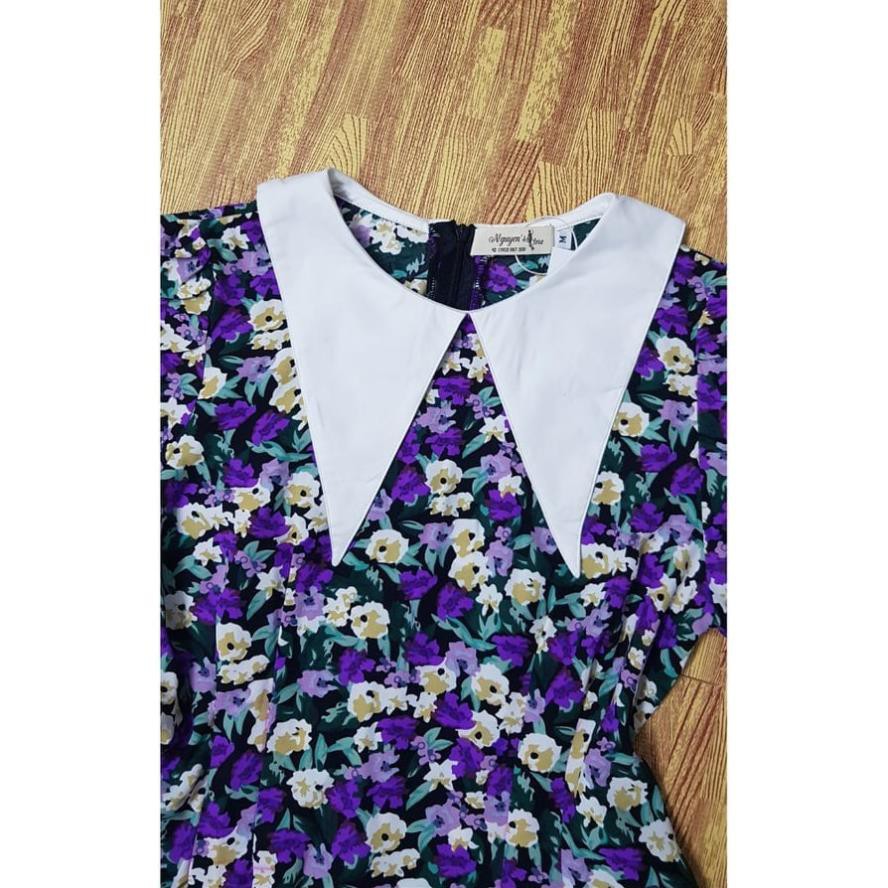 Váy Công Sở Nữ, Đầm Suông Hoa Nhí Phối Cổ Trắng Tay Phồng Chiết Pen Eo Tôn Dáng Trẻ Trung Xinh Đẹp. | BigBuy360 - bigbuy360.vn