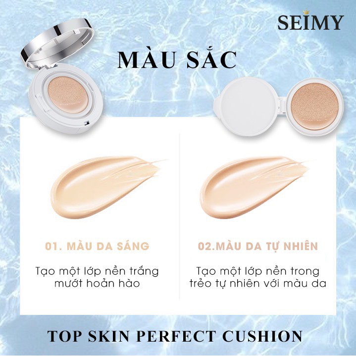 Phấn nước SEIMY Top Skin Perfect Cushion che khuyết điểm, kháng nước, lâu trôi, dưỡng trắng da SPF 50+