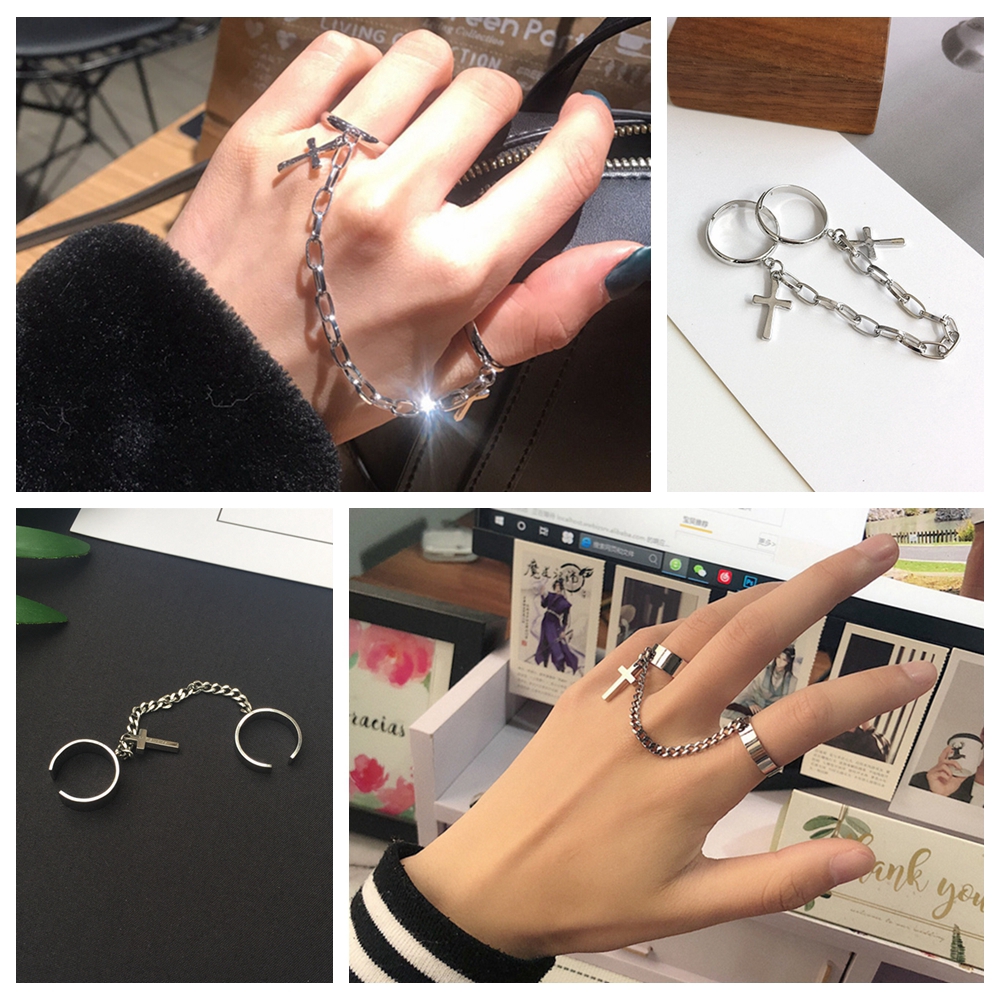 CACTU Vintage Adjustable Chain Joint Rock Hip Hop Cross Rings