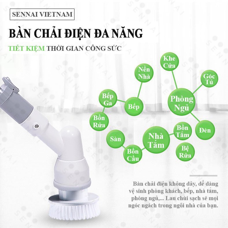 Chổi Cọ Nhà Vệ Sinh Bồn Cầu Toilet Không Dây Đa Năng SENNAI Công Suất 25W Pin 4000mAh - Hàng Chính Hãng Mẫu Mới