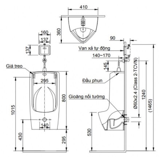 Bồn Tiểu Nam Inax U-411V Treo Tường