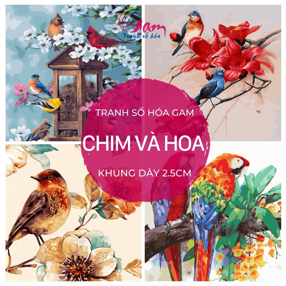 Tranh tô màu sơn dầu số hoá 🎨CHUẨN MÀU🎨 chim và hoa mùa xuân