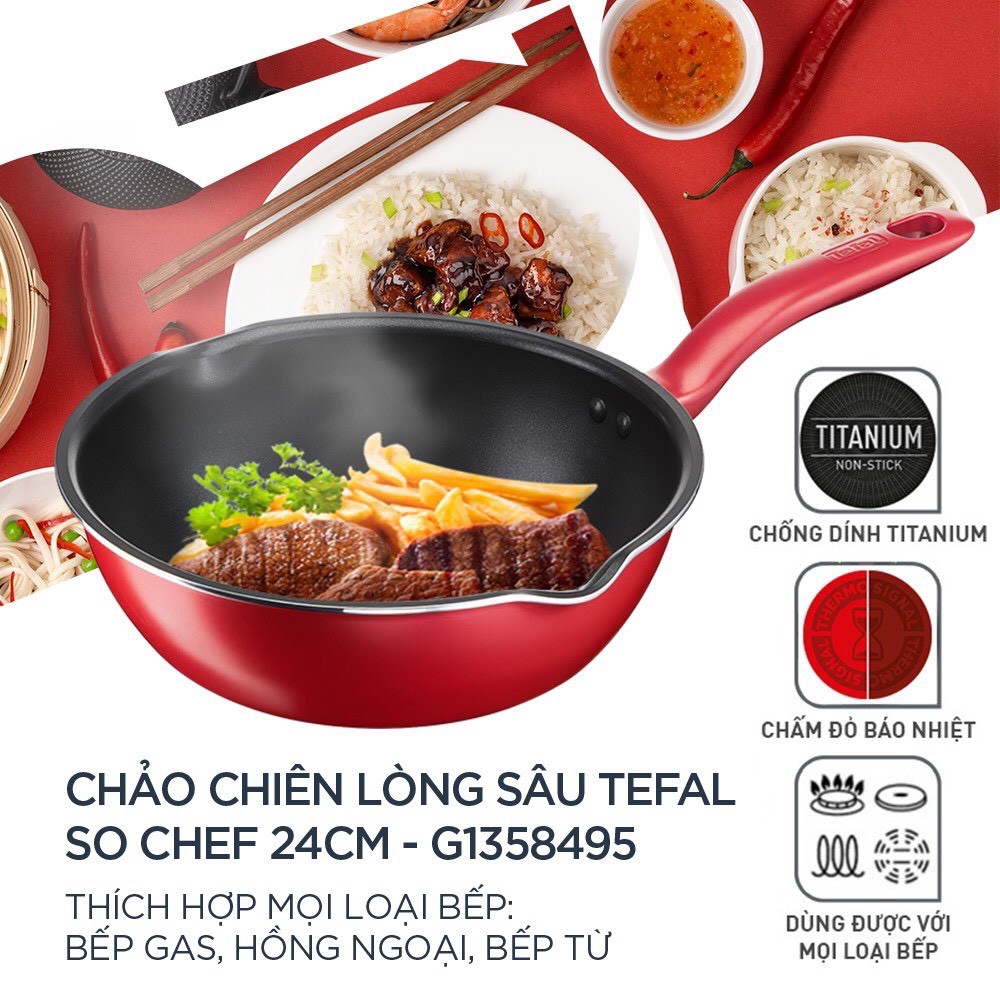 Chảo chiên lòng sâu sâu lòng Tefal 28cm - 24cm So Chef