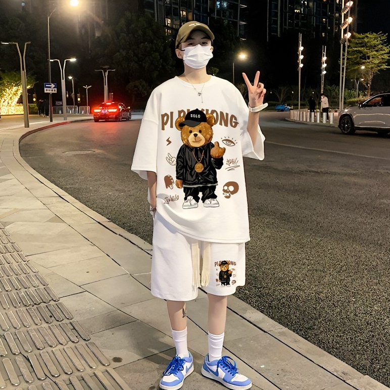 đồ bộ nam from rộng đồ bộ thể thao nữ unisex bộ thể thao nam mùa hè thời trang Quần áo nam chất đũi cao cấp Set đồ nam bông bộ thể thao nam