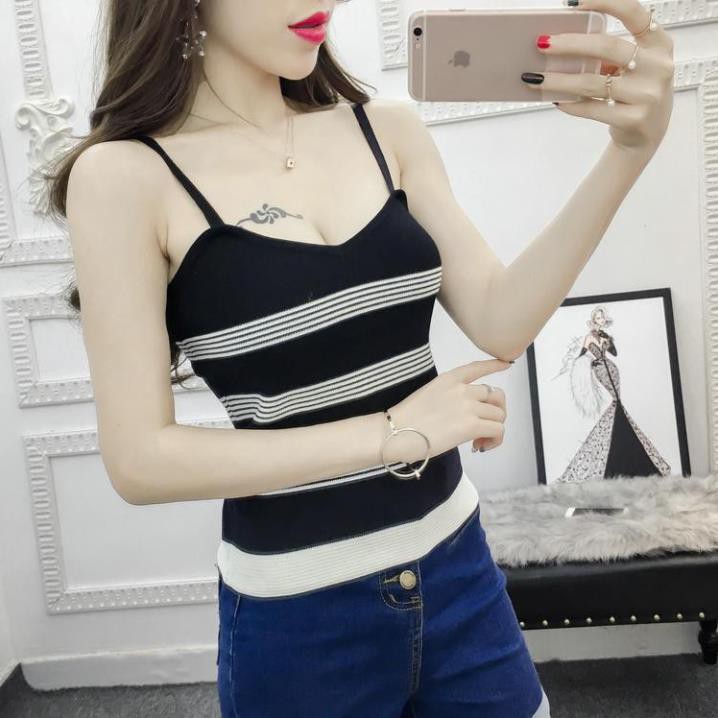 Hot!! Áo thun len dệt kim kẻ sọc 2 dây- hàng quảng châu