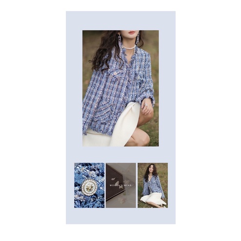 Áo khoác vải tweed màu xanh cao cấp