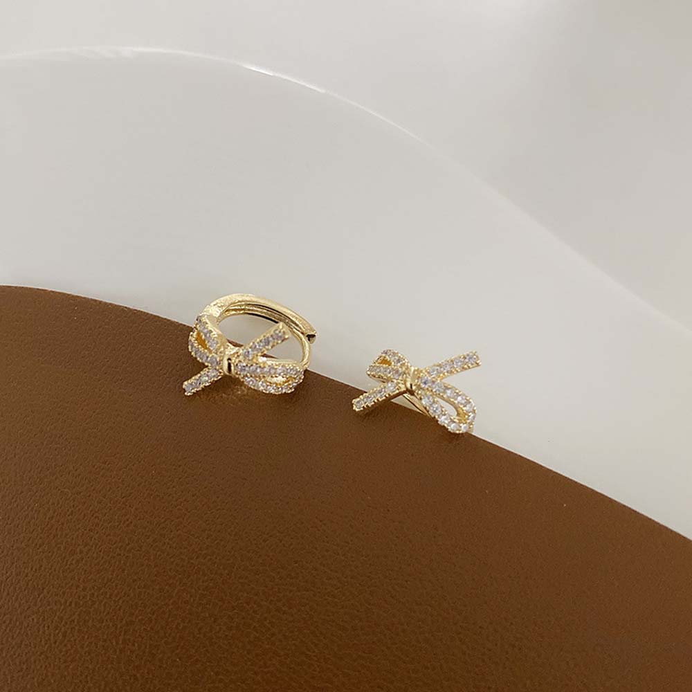 Cặp Bông Tai Nơ Đính Đá Thời Trang Nữ