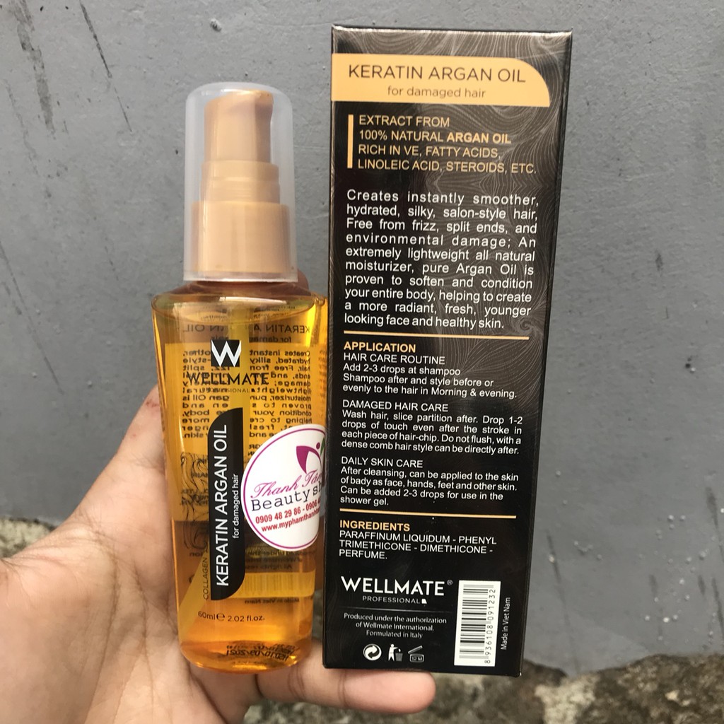 🌾Best Seller🎋Tinh Dầu Phục Hồi Tóc Wellmate Keratin Argan Oil 60ml (Vàng)