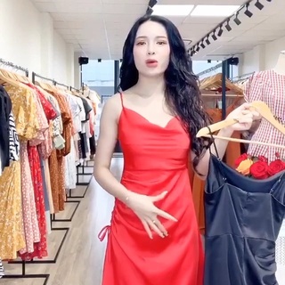 Váy 2 dây cổ đổ lụa body cao cấp [có video]