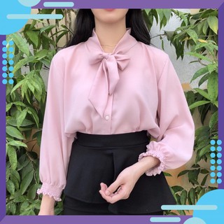 Áo sơmi cột nơ nữ tính oversize - sơmi cột nơ