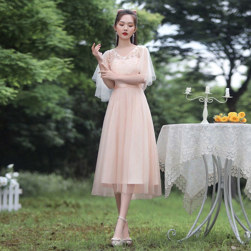 Đầm midi Dự Tiệc Màu Hồng Sâm Panh Sang Trọng Cho Nữ