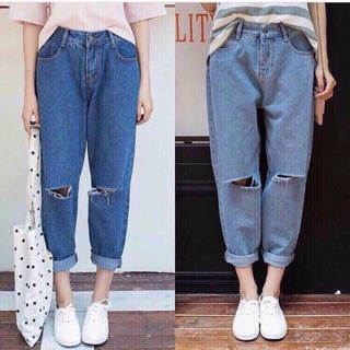Quần Baggy trơn rách gối