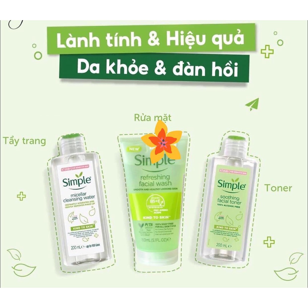 Sữa Rửa Mặt Simple Gel Kind To Skin Refreshing Facial Wash, Gel Rửa Mặt Simple, SRM Simple 150ml SRM01