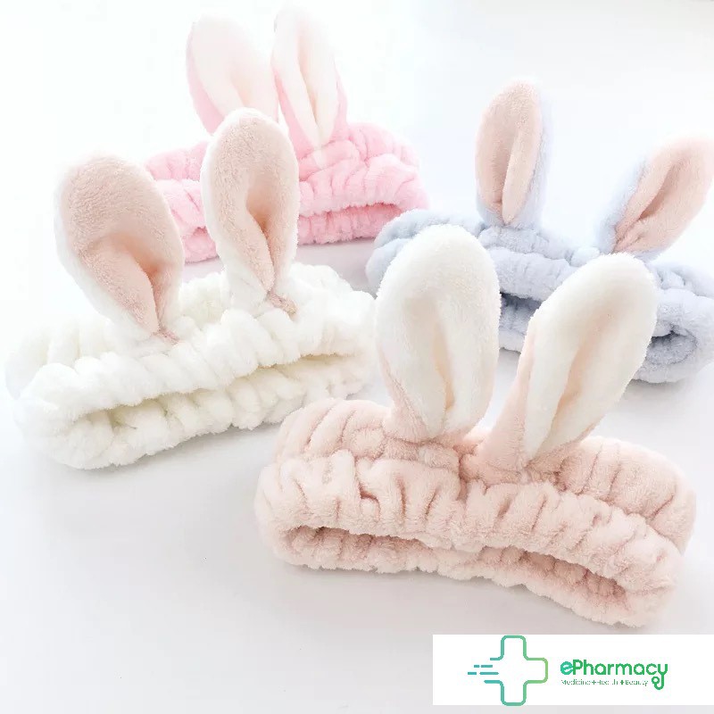 Băng đô turban nơ tai thỏ vải nhung 3D mềm mịn dễ thương