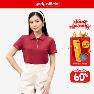 Áo polo nữ yody solid vải mắt chim dáng ôm phối bo apn5404
