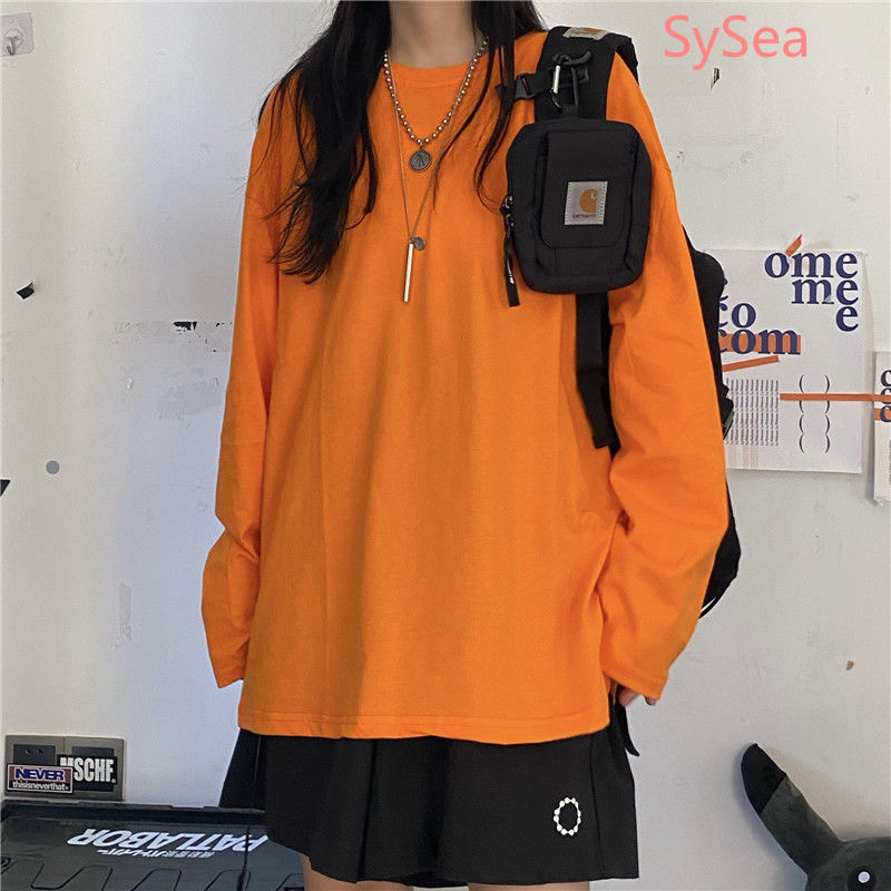 Áo Thun Tay Dài Dáng Rộng 100% Cotton Thời Trang Mùa Thu Cho Nữ