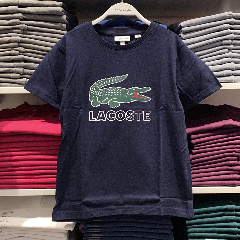 LACOSTE MỚI Áo thun cotton cổ tròn tay ngắn in hình cá sấu thời trang cho nam