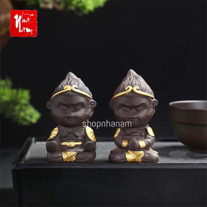 Tượng Tôn Ngộ Không Chắp Bái Tượng Tôn Ngộ Không Thiền Bằng Gốm Mini Size S (không kèm gậy)