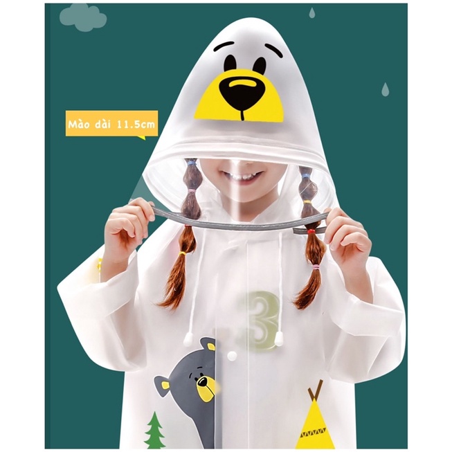 Áo mưa trẻ em cao cấp có mũ thiết kế phản quang,chất liệu an toàn,dáng