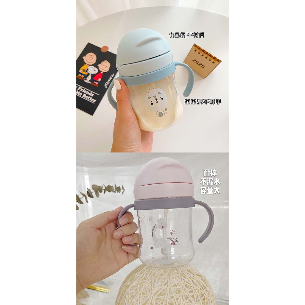 Bình nước tập uống cho bé uống sữa uống nước có van chống sặc cao cấp 250ml chịu nhiệt tốt có tay cầm cho bé