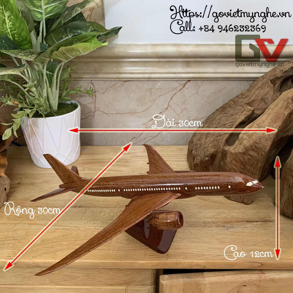 Mô hình máy bay gỗ trang trí bàn làm việc máy bay Boeing 787 - trang trí bàn làm việc - Dài 30cm cỡ nhỏ - Gỗ tự nhiên