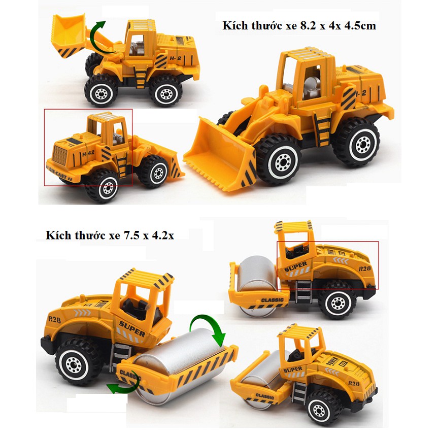 Bộ mô hình xe công trình tỉ lệ 1:64 gồm 6 chiếc khác nhau đồ chơi trẻ em