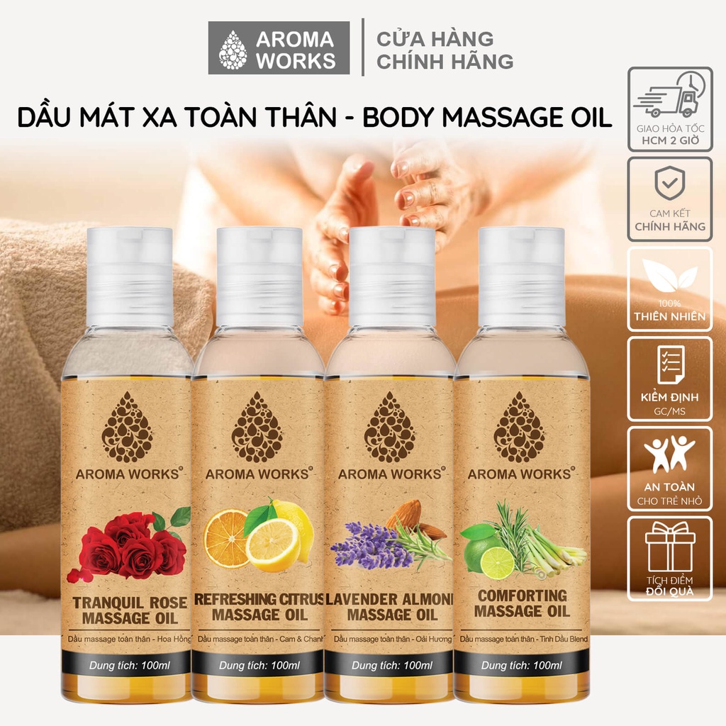 Dầu Massage Body Thiên Nhiên Aroma Works Mát Xa và dưỡng da toàn thân 100ml