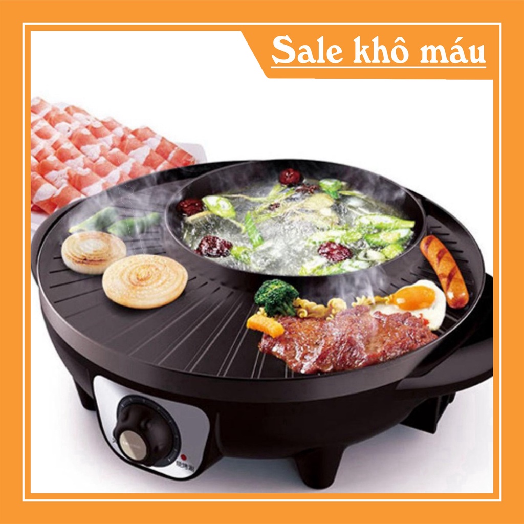 Nồi Lẩu Điện, Bếp Lẩu Kèm Nướng 2 in 1 Đa Năng 34cm, Công Suất 1800W, Bảo hành 12 tháng 💖 - MTR Mart