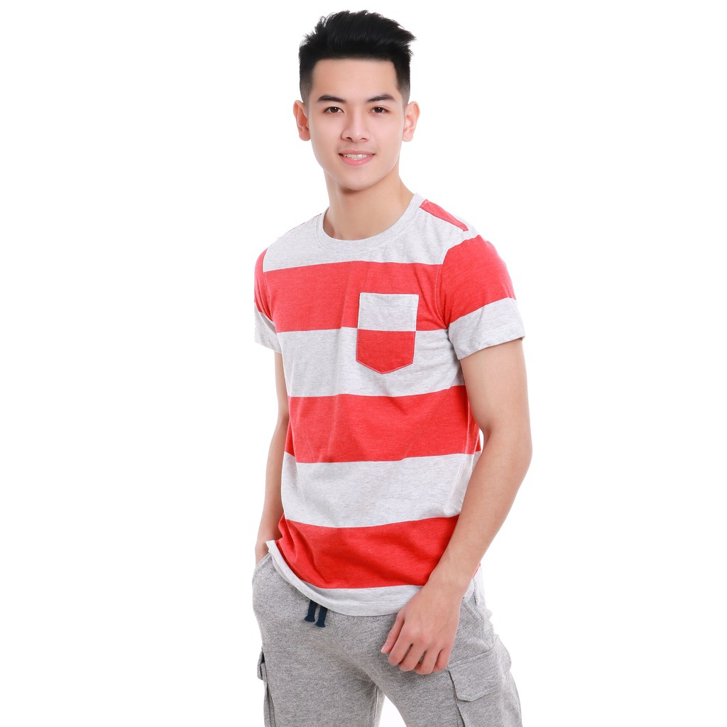 Áo thun nam Narsis D8084 cổ tròn màu kẻ đỏ